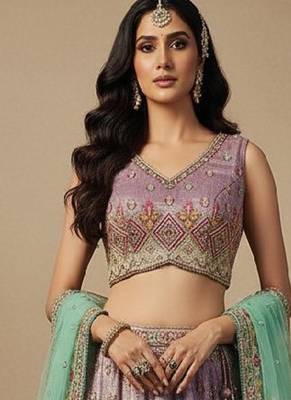 Lavender Embroidery Tissue Lehenga Choli with Dupatta 2