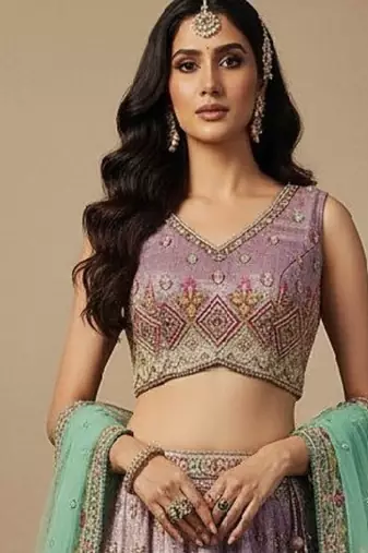 Lavender Embroidery Tissue Lehenga Choli with Dupatta
