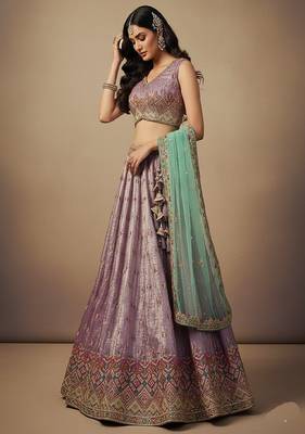 Lavender Embroidery Tissue Lehenga Choli with Dupatta 1