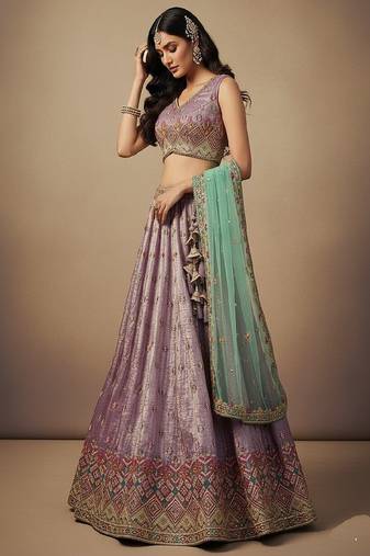 Lavender Embroidery Tissue Lehenga Choli with Dupatta