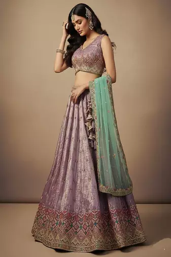 Lavender Embroidery Tissue Lehenga Choli with Dupatta