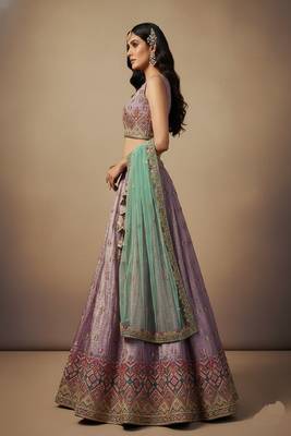 Lavender Embroidery Tissue Lehenga Choli with Dupatta 3