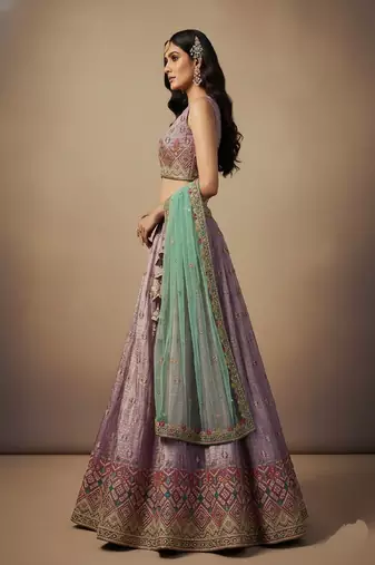 Lavender Embroidery Tissue Lehenga Choli with Dupatta