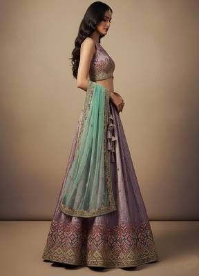 Lavender Embroidery Tissue Lehenga Choli with Dupatta 4