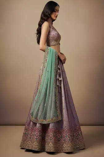 Lavender Embroidery Tissue Lehenga Choli with Dupatta