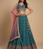 Teal Embroidery Tissue Lehenga Choli with Dupatta
