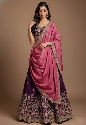 Purple Embroidery Tissue Lehenga Choli with Dupatta 1