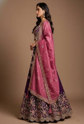 Purple Embroidery Tissue Lehenga Choli with Dupatta 3