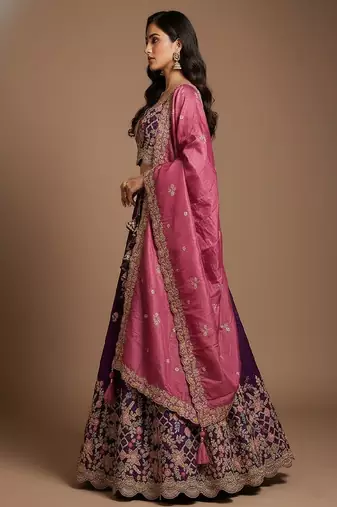 Purple Embroidery Tissue Lehenga Choli with Dupatta