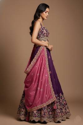 Purple Embroidery Tissue Lehenga Choli with Dupatta 4