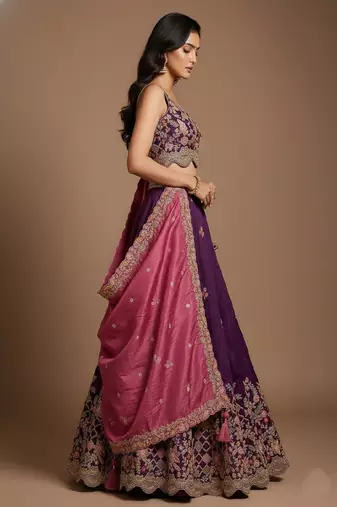 Purple Embroidery Tissue Lehenga Choli with Dupatta