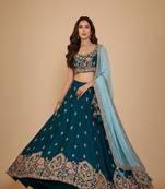 Teal Embroidery Georgette Lehenga Choli with Dupatta