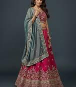 Rani Pink Embroidery Cosmos Silk Lehenga Choli with Dupatta