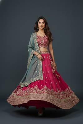 Rani Pink Embroidery Cosmos Silk Lehenga Choli with Dupatta 2