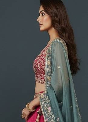 Rani Pink Embroidery Cosmos Silk Lehenga Choli with Dupatta 3