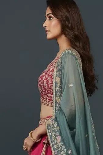 Rani Pink Embroidery Cosmos Silk Lehenga Choli with Dupatta