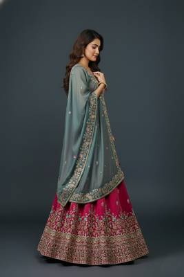 Rani Pink Embroidery Cosmos Silk Lehenga Choli with Dupatta 4