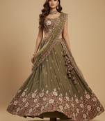 Olive Embroidery Satin Lehenga Choli with Dupatta