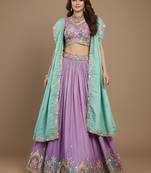 Lavender Embroidery Satin Lehenga Choli with Dupatta