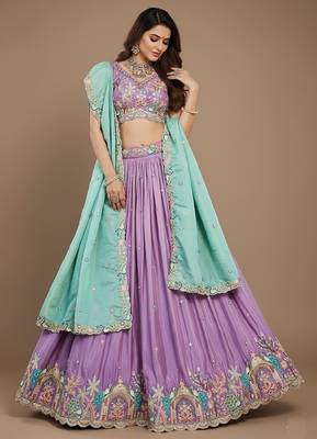 Lavender Embroidery Satin Lehenga Choli with Dupatta 2