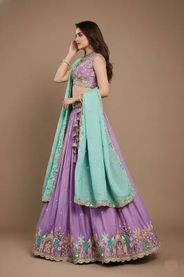 Lavender Embroidery Satin Lehenga Choli with Dupatta 3