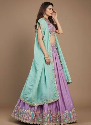 Lavender Embroidery Satin Lehenga Choli with Dupatta 4