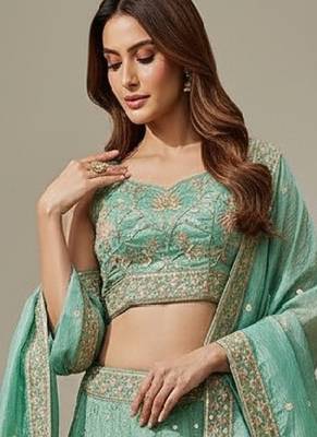 Sea Green Embroidery Tissue Lehenga Choli with Dupatta 2