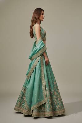 Sea Green Embroidery Tissue Lehenga Choli with Dupatta 4