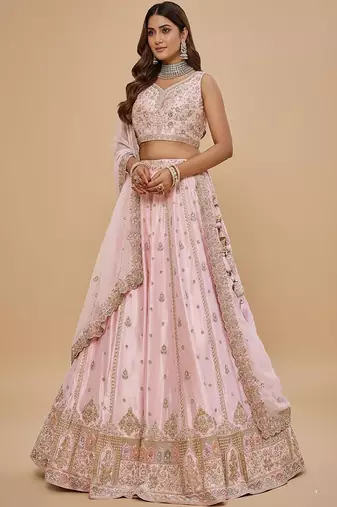 Light Pink Embroidery Silk Lehenga Choli with Dupatta