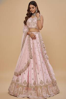 Light Pink Embroidery Silk Lehenga Choli with Dupatta 2