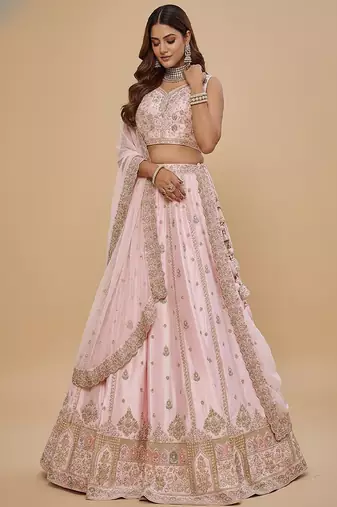 Light Pink Embroidery Silk Lehenga Choli with Dupatta