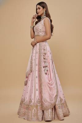Light Pink Embroidery Silk Lehenga Choli with Dupatta 3