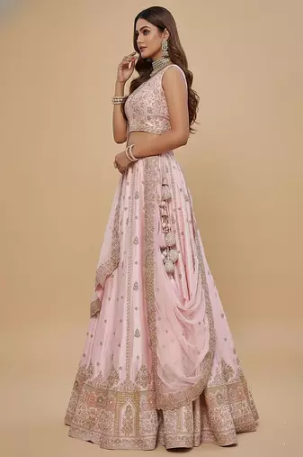 Light Pink Embroidery Silk Lehenga Choli with Dupatta