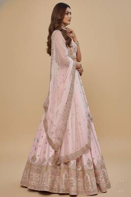 Light Pink Embroidery Silk Lehenga Choli with Dupatta 4