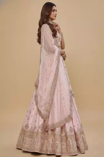 Light Pink Embroidery Silk Lehenga Choli with Dupatta