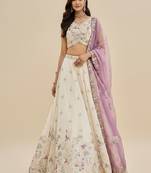 Cream Embroidery Tissue Lehenga Choli with Dupatta