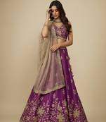 Purple Embroidery Georgette Lehenga Choli with Dupatta