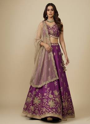 Purple Embroidery Georgette Lehenga Choli with Dupatta 2