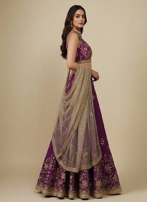 Purple Embroidery Georgette Lehenga Choli with Dupatta 4