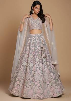 Grey Embroidery Net Lehenga Choli with Dupatta 1