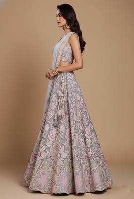Grey Embroidery Net Lehenga Choli with Dupatta 3