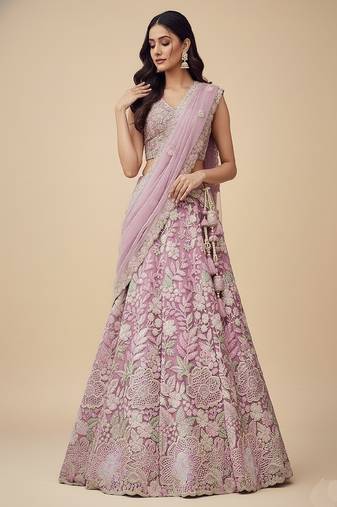 Pink Embroidery Net Lehenga Choli with Dupatta