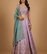 Lavender Embroidery Satin Silk Lehenga Choli with Dupatta