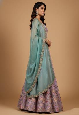 Lavender Embroidery Satin Silk Lehenga Choli with Dupatta 4