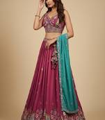 Pink Embroidery Vichitra Silk Lehenga Choli with Dupatta