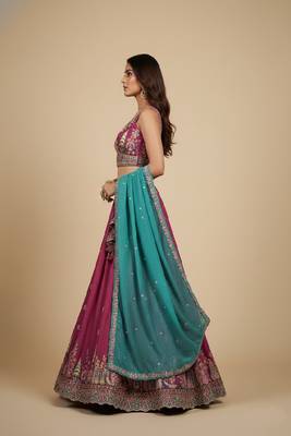 Pink Embroidery Vichitra Silk Lehenga Choli with Dupatta 3