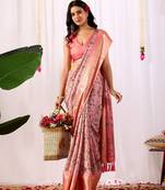 Soft Lichi Silk Saree with a delicate floral printed Saree With Blouse Set