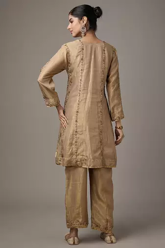Gold embroidered tissue kurta set
