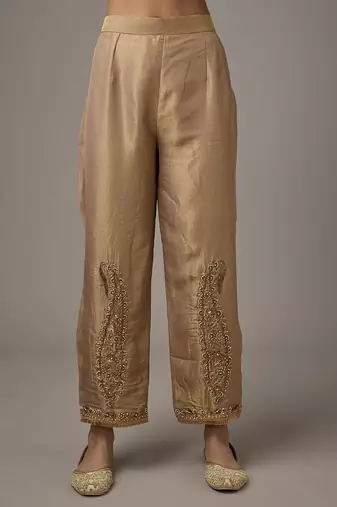 Gold embroidered tissue kurta set