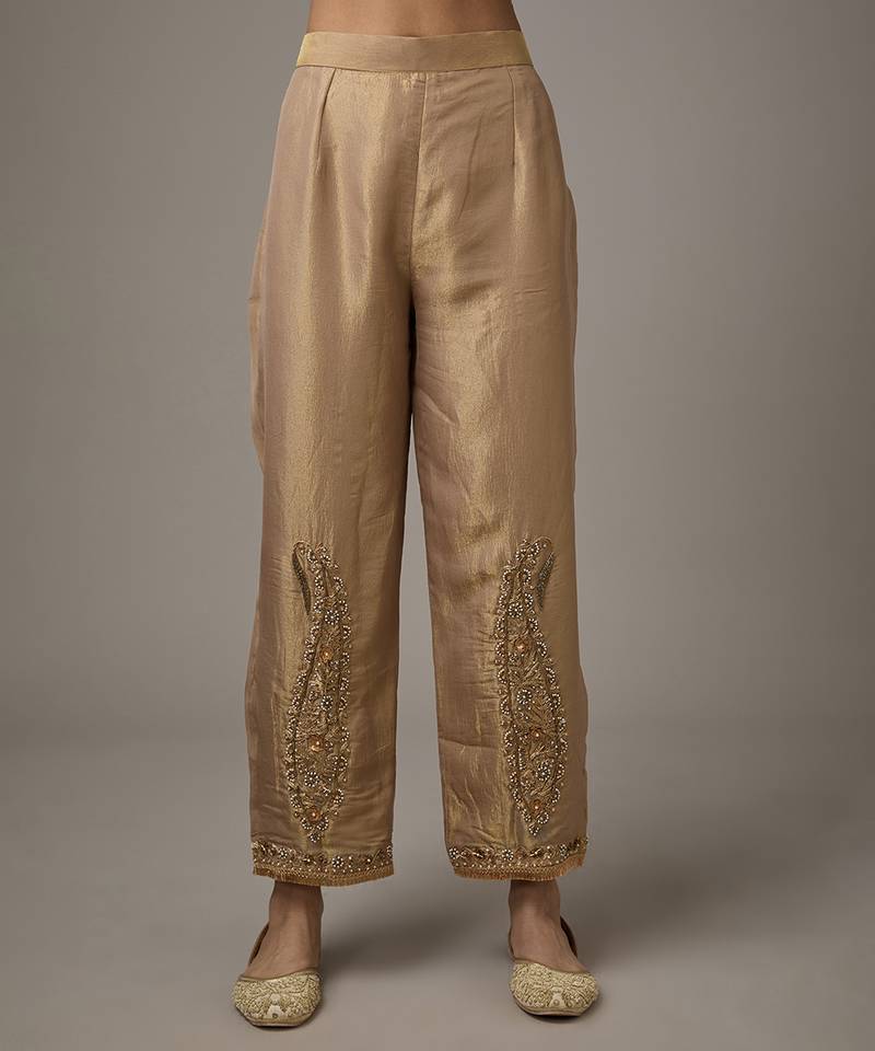 Gold embroidered tissue kurta set
